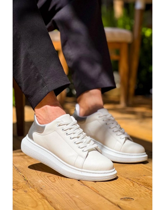 KB-X500   Beyaz Gümüş Yüksek Taban Bağcıklı Günlük Erkek Ayakkabı