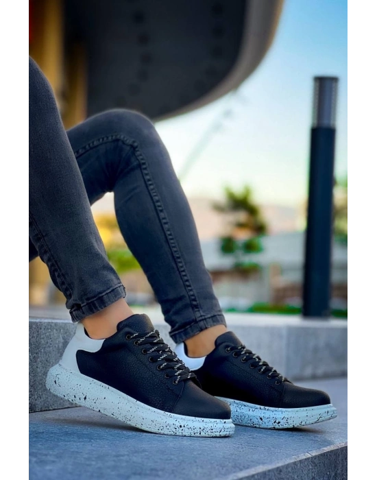 KB-X500   Siyah Beyaz Yüksek Taban Bağcıklı Günlük Erkek Ayakkabı