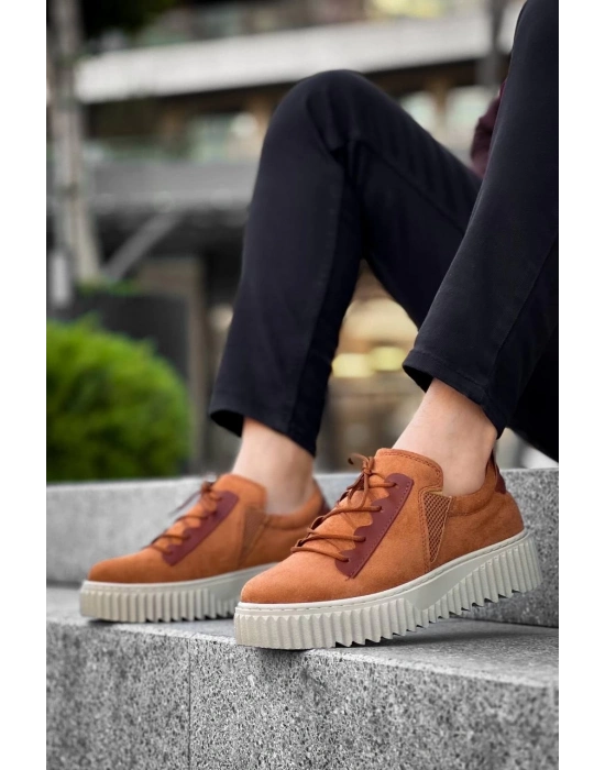 KB-X502   Taba Süet Yüksek Bej Taban Bağcık Detaylı Lastikli Günlük Erkek Ayakkabı