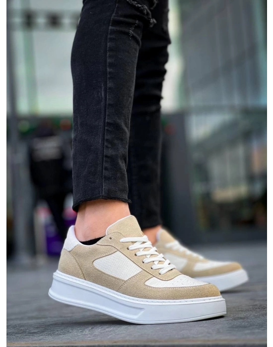 KB-X8  Bej Keten Süet Yüksek Taban Günlük Spor Ayakkabı