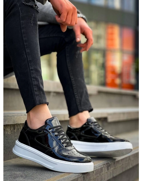 KB-X8  Siyah Rugan Detaylı Beyaz Yüksek Taban Günlük Spor Ayakkabı