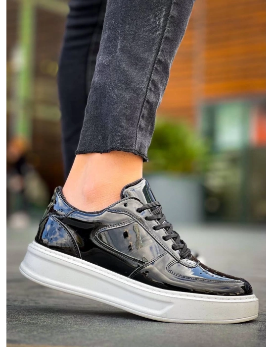 KB-X8  Siyah Rugan Detaylı Beyaz Yüksek Taban Günlük Spor Ayakkabı