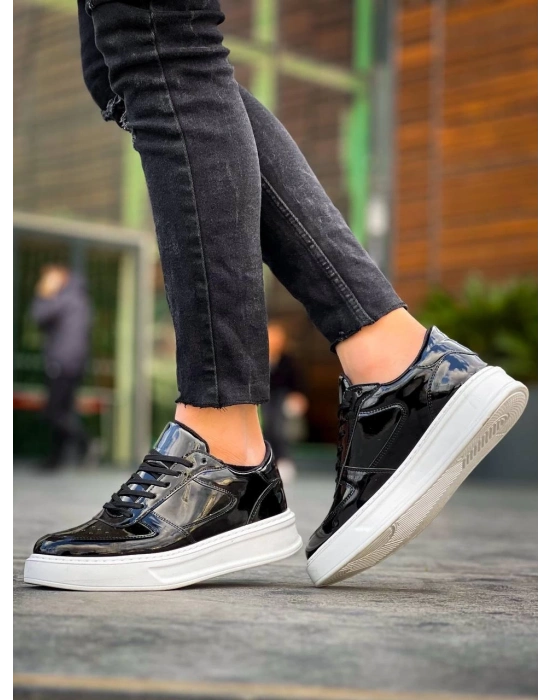 KB-X8  Siyah Rugan Detaylı Beyaz Yüksek Taban Günlük Spor Ayakkabı