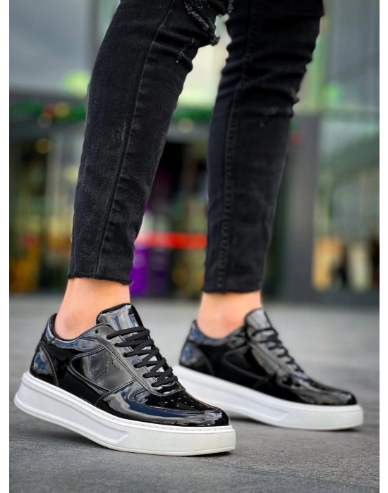 KB-X8  Siyah Rugan Detaylı Beyaz Yüksek Taban Günlük Spor Ayakkabı