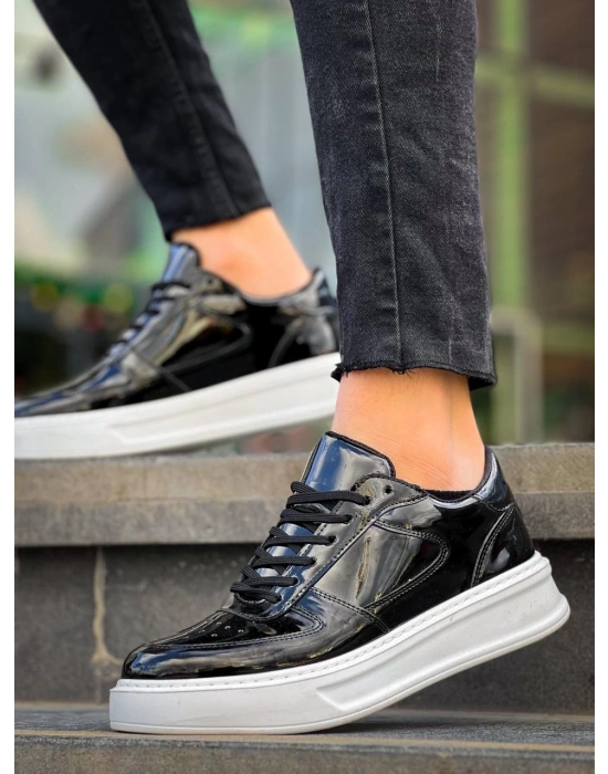 KB-X8  Siyah Rugan Detaylı Beyaz Yüksek Taban Günlük Spor Ayakkabı