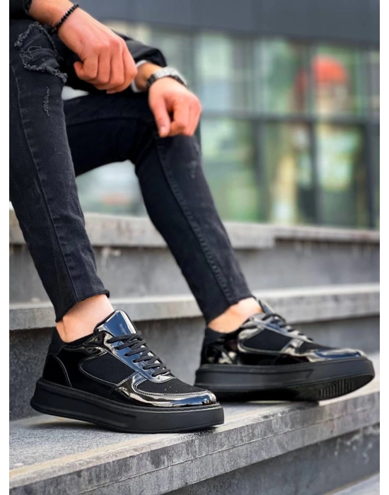 KB-X8  Siyah Rugan Yüksek Siyah Taban Günlük Spor Ayakkabı