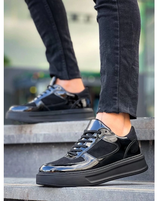 KB-X8  Siyah Rugan Yüksek Siyah Taban Günlük Spor Ayakkabı