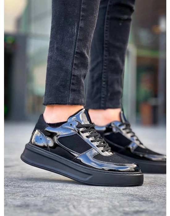 KB-X8  Siyah Rugan Yüksek Siyah Taban Günlük Spor Ayakkabı