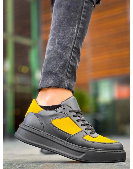 KB-X8  Siyah Sarı Cilt Yüksek Taban Günlük Spor Ayakkabı