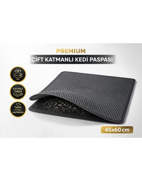Kedi Elekli Tuvalet Önü Kum Tutucu Paspas  45 cm - 60 cm Gri