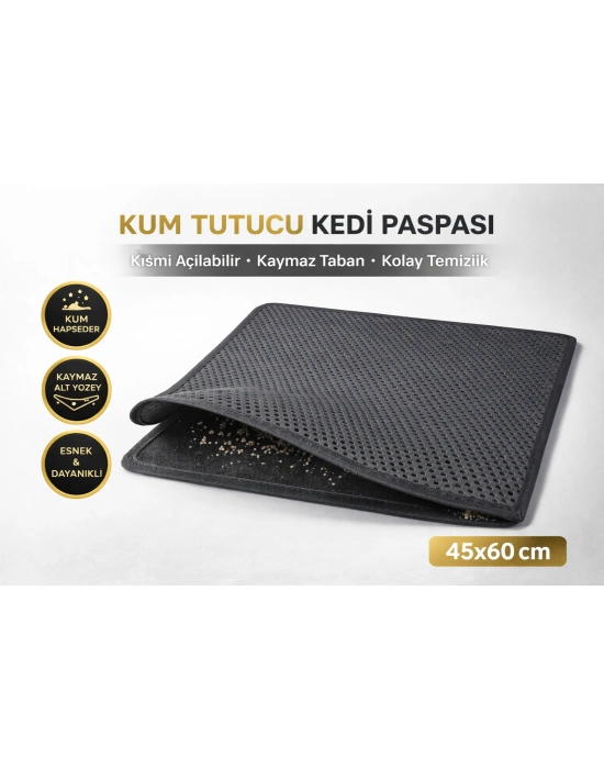 Kedi Elekli Tuvalet Önü Kum Tutucu Paspas  45 cm - 60 cm Gri
