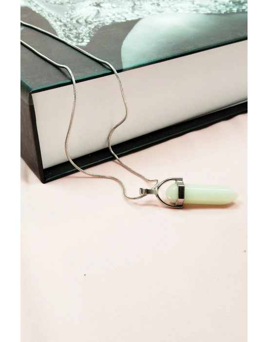 Kedi Gözü Doğal Taşı Zincirli El Yapımı Tasarımlı Kolye Uç: 3,5 cm Zincir: 20 cm Kutulu