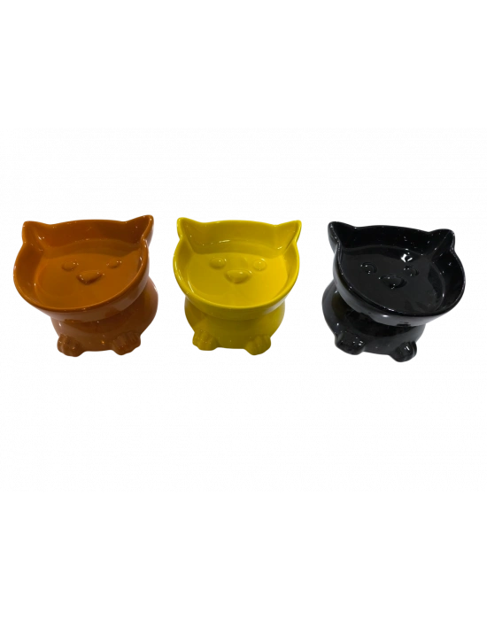 Kedi Kafalı Yüksek Seramik Mama Su Kabı 250 ml Çeşitli Renklerde
