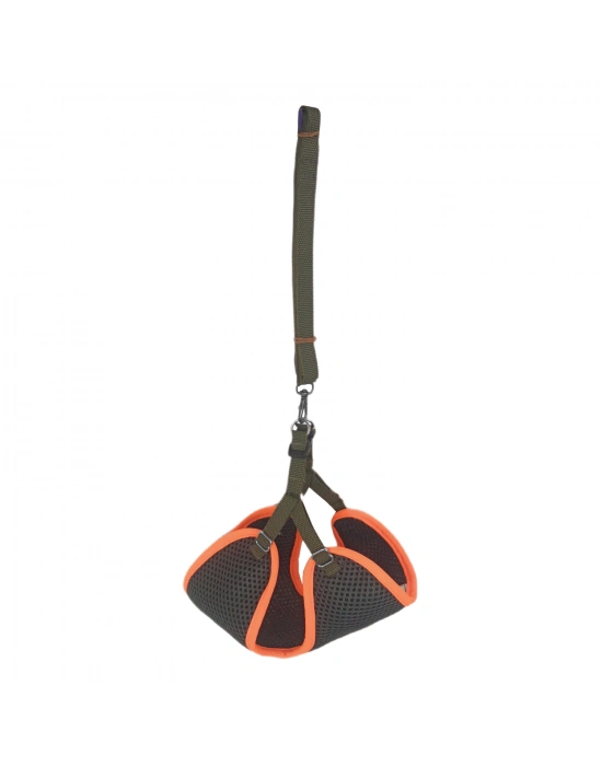 Kedi Köpek Havalı Göğüs Tasma Seti Large 38-45 cm + 130 cm Haki Turuncu
