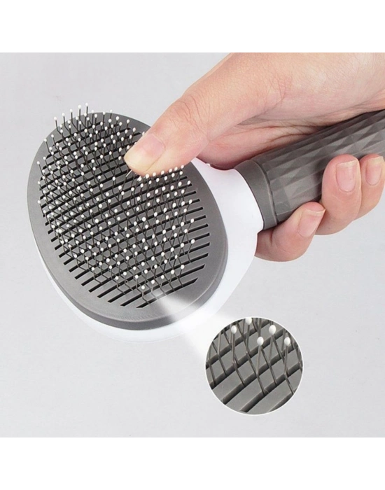 ®  Kedi Köpek Tüy Toplayıcı Kendini Temizleyebilen Ergonomik Rahat Evcil Hayvan Tarağı Gri