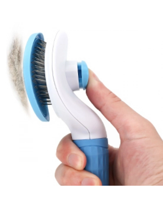 ®  Kedi Köpek Tüy Toplayıcı Kendini Temizleyebilen Ergonomik Saplı Evcil Hayvan Tarağı Mavi