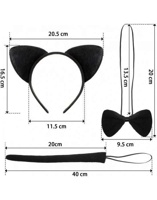 Kedi Kostüm Taç Kuyruk Papyon Seti 1 Adet
