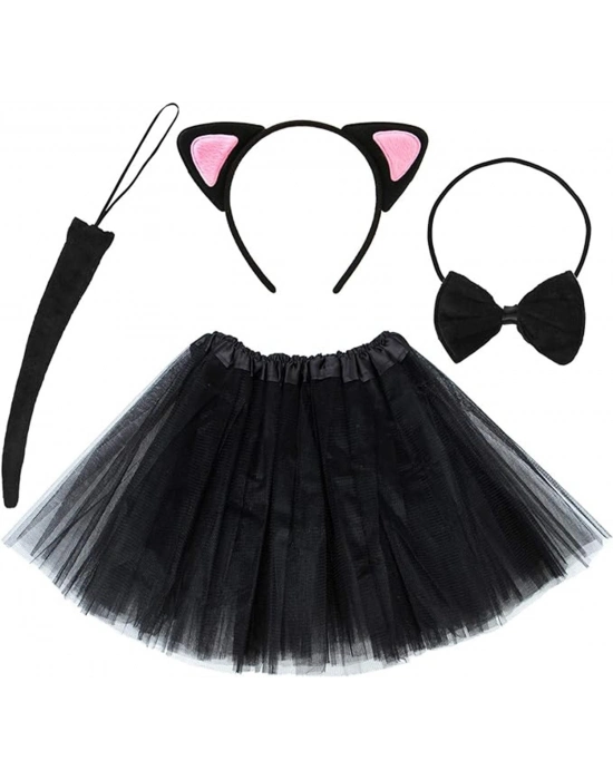 Kedi Kulak Taç Etek Kuyruk Ve Papyon 4 Lü Set Çocuk Pembe