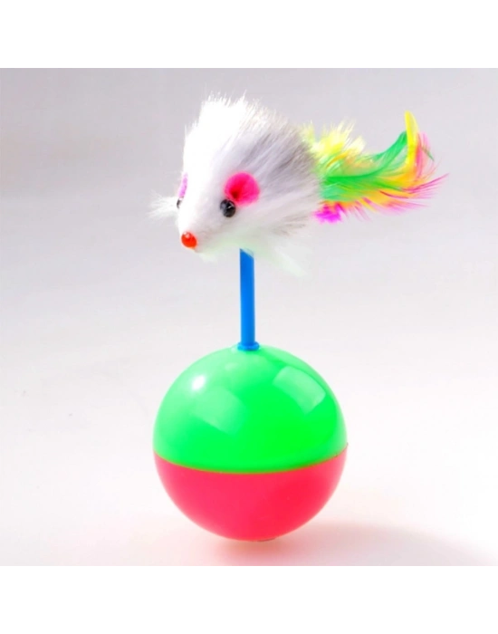 ®  Kedi Oyun Topu Tüylü Fareli Hacı Yatmaz Eğitici Yavru Kedi Fare Kovalama Oyuncağı
