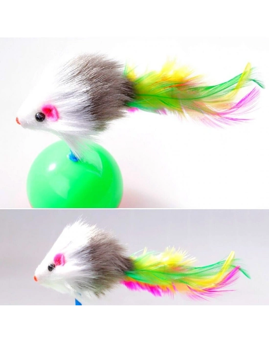 ®  Kedi Oyun Topu Tüylü Fareli Hacı Yatmaz Eğitici Yavru Kedi Fare Kovalama Oyuncağı