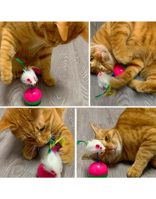 ®  Kedi Oyun Topu Tüylü Fareli Hacı Yatmaz Eğitici Yavru Kedi Fare Kovalama Oyuncağı