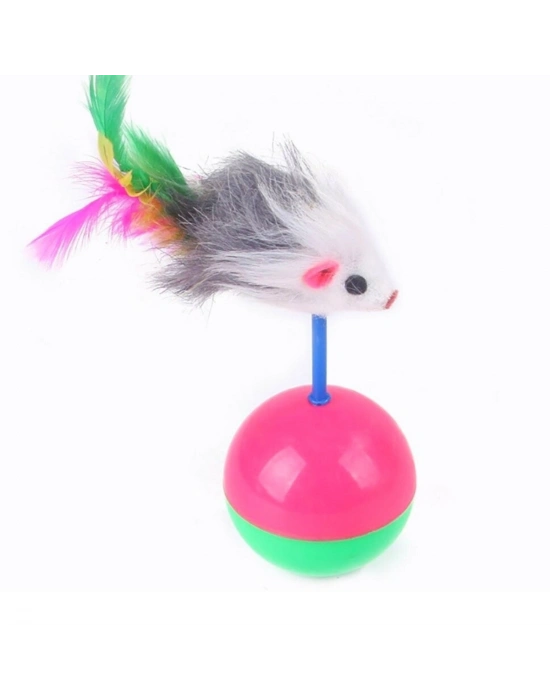 ®  Kedi Oyun Topu Tüylü Fareli Hacı Yatmaz Eğitici Yavru Kedi Fare Kovalama Oyuncağı