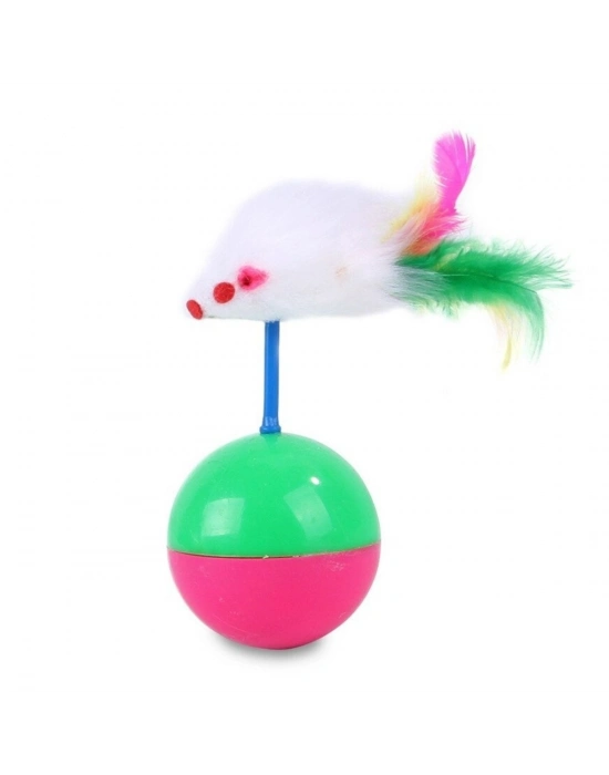 ®  Kedi Oyun Topu Tüylü Fareli Hacı Yatmaz Eğitici Yavru Kedi Fare Kovalama Oyuncağı