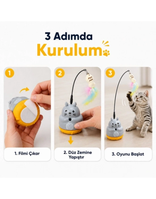 Kedi Şekilli Dönen Peluş Balıklı Olta Oyuncağı
