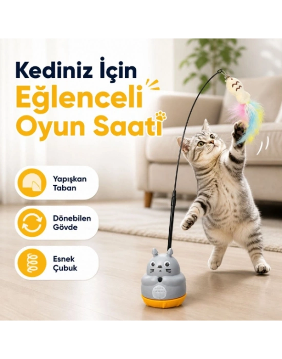 Kedi Şekilli Dönen Peluş Balıklı Olta Oyuncağı