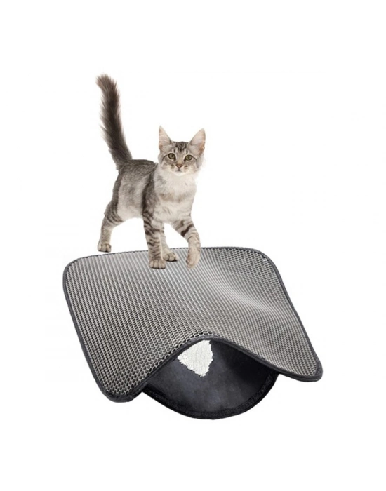 ®  Kedi Tuvalet Önü Kum Toplayıcı Temizleyici Elekli Gri Paspas