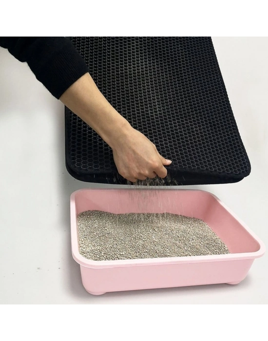 ®  Kedi Tuvalet Önü Kum Toplayıcı Temizleyici Elekli Gri Paspas