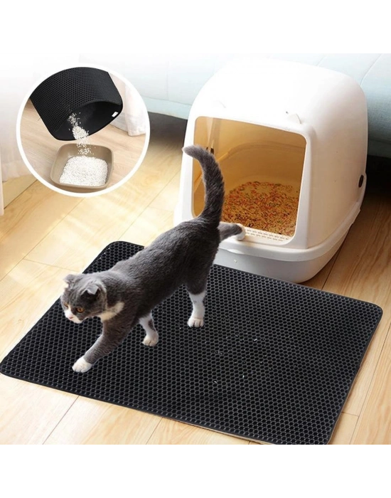 ®  Kedi Tuvalet Önü Kum Toplayıcı Temizleyici Elekli Gri Paspas