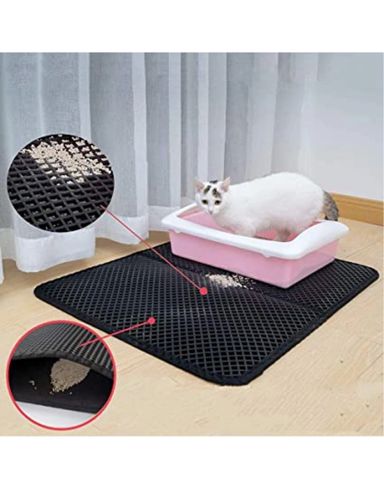 ®  Kedi Tuvalet Önü Kum Toplayıcı Temizleyici Elekli Gri Paspas