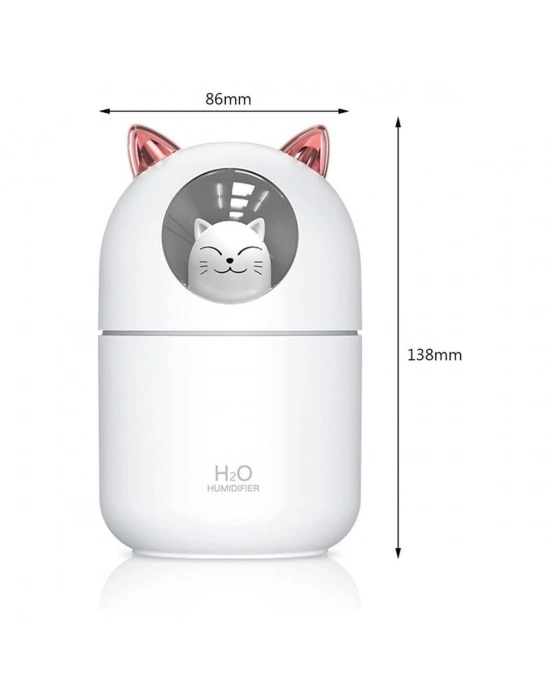 ® Kedicik Figürlü Hava Nemlendirici – Ultrasonik Soğuk Buhar Makinesi, LED Işıklı Masaüstü Oda Nemlendirici