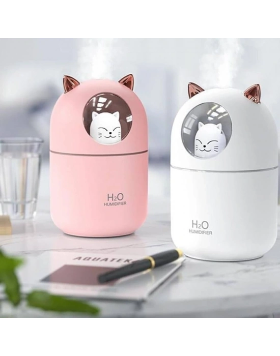 ® Kedicik Figürlü Hava Nemlendirici – Ultrasonik Soğuk Buhar Makinesi, LED Işıklı Masaüstü Oda Nemlendirici