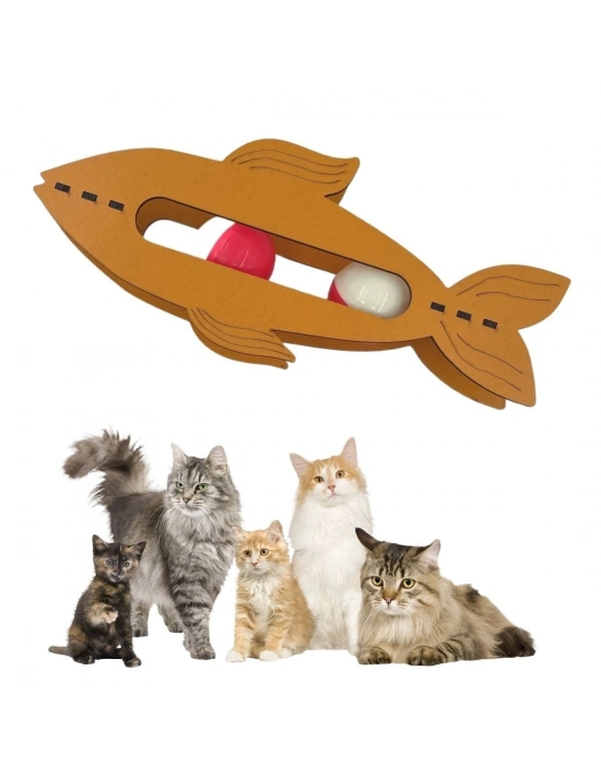 Kediler İçin Ahşap 2 Toplu Eğimli  Sevimli Balık Şeklinde Eğitim Amaçlı Oyuncak