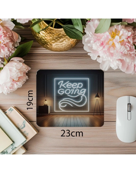 Keep Going Yazılı Işıklı İzli Neon Mousepad - 19x23 cm 2 mm Dikdörtgen İthal Baskılı Mouse Pad