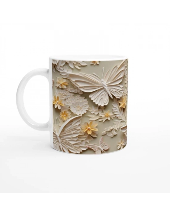 Kelebek Bahçesi Çiçekli Kupa Bardak