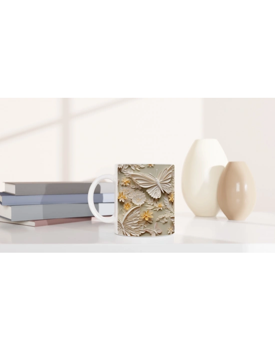 Kelebek Bahçesi Çiçekli Kupa Bardak