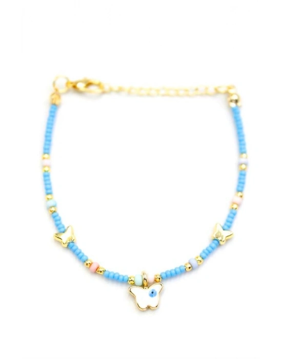 Kelebek Boncuk Bileklik - Açık Mavi