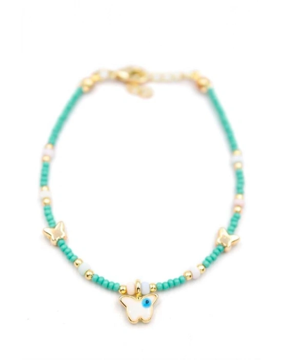 Kelebek Boncuk Bileklik - Açık Yeşil