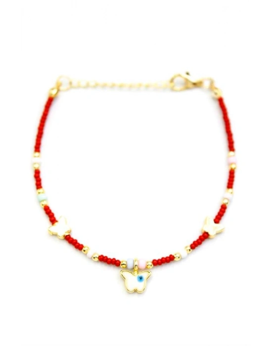 Kelebek Boncuk Bileklik - Bordo