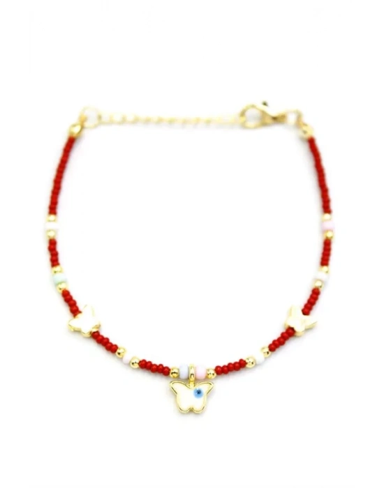 Kelebek Boncuk Bileklik - Bordo