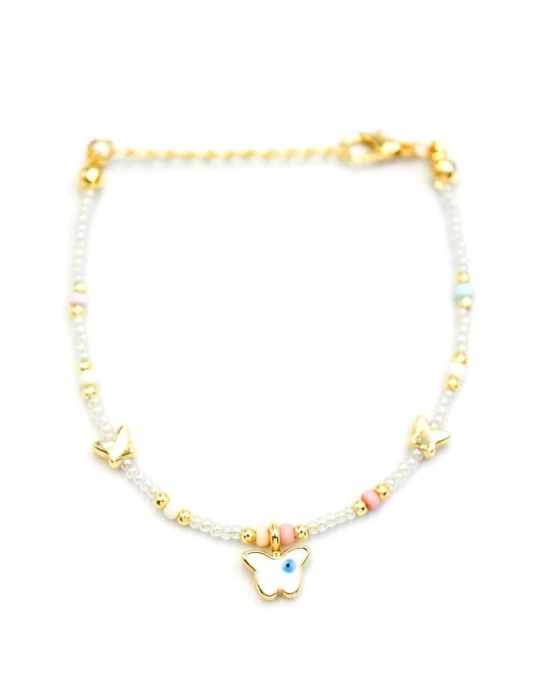 Kelebek Boncuk Bileklik - İnci Beyaz