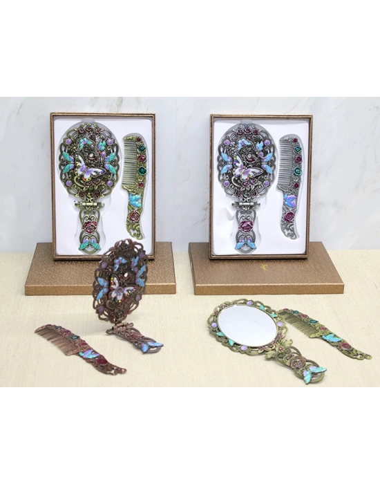 Kelebek Katlanabilir Ayna Ve Tarak Seti Büyük Boy