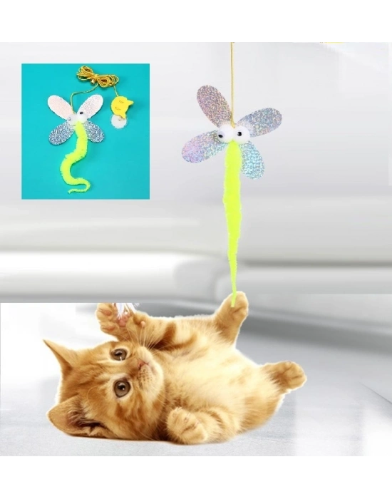 ® Kelebek Model Elastik Kendinden Yapışkanlı Kedi Oyun Oltası