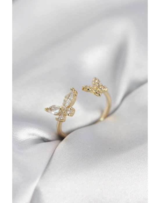 ® Kelebek Model Zirkon Taşlı Gold Renk Kadın Yüzük