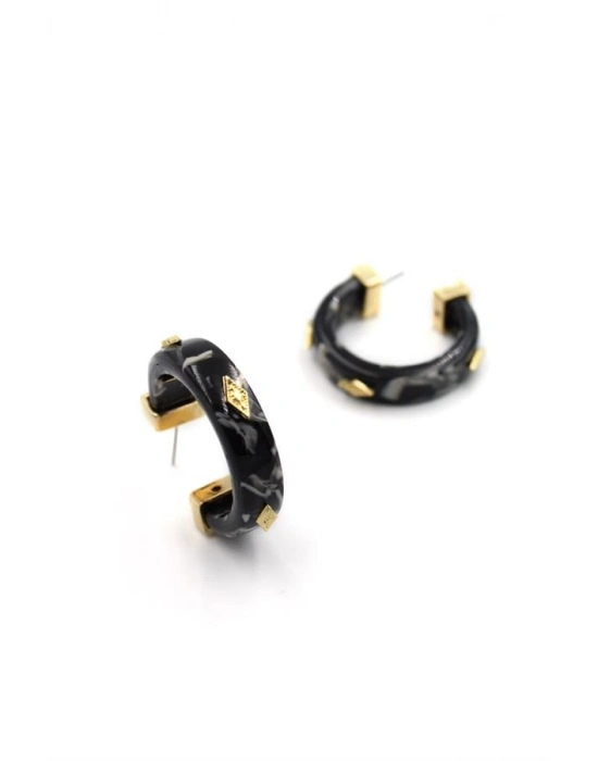 Kemik Halka Küpe - Siyah