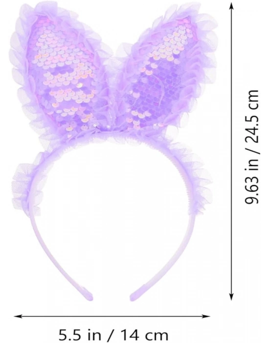 Kenarları Dantelli Mor Pullu Payetli Led Işıklı Tavşan Kulak Taç 23x19 Cm