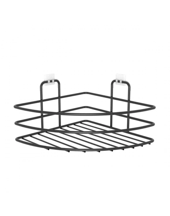 ®  Kendiliğinden Yapışkanlı Montaj Gerektirmeyen Tek Katlı Banyo Askı Köşe Şampuanlık Siyah